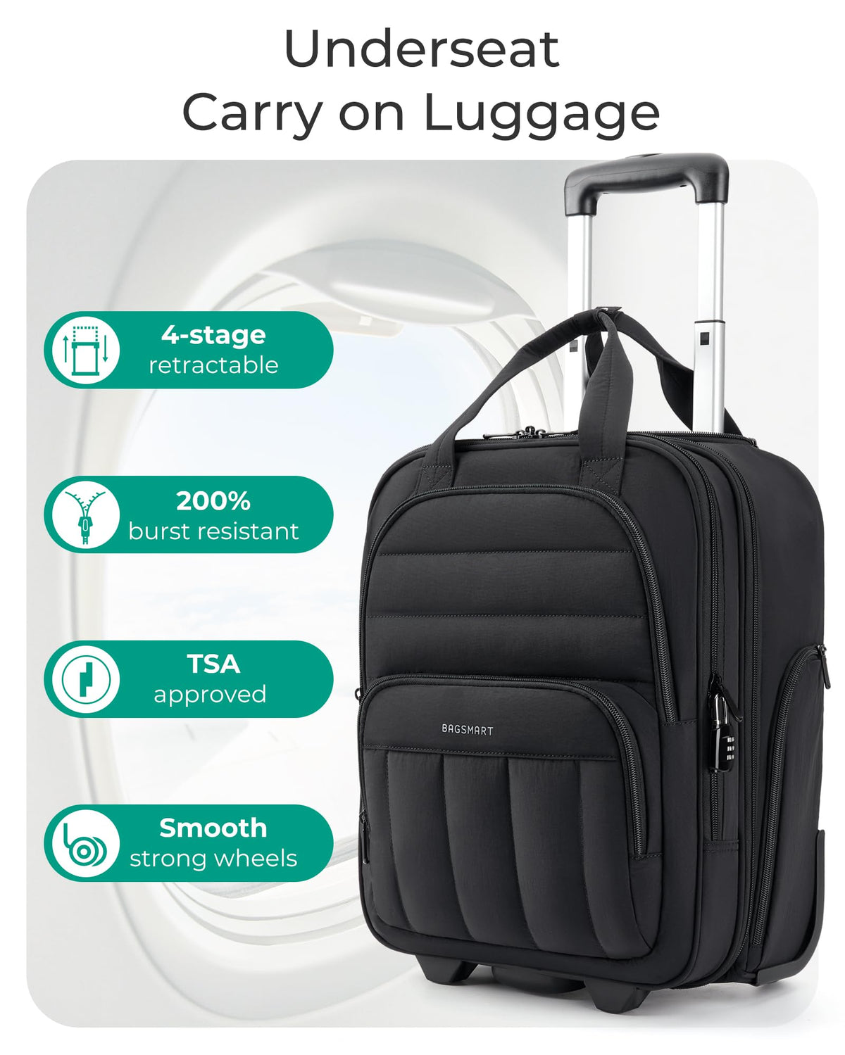 16 inch Lightweight Underseat Carry on Luggage with Wheels K692
