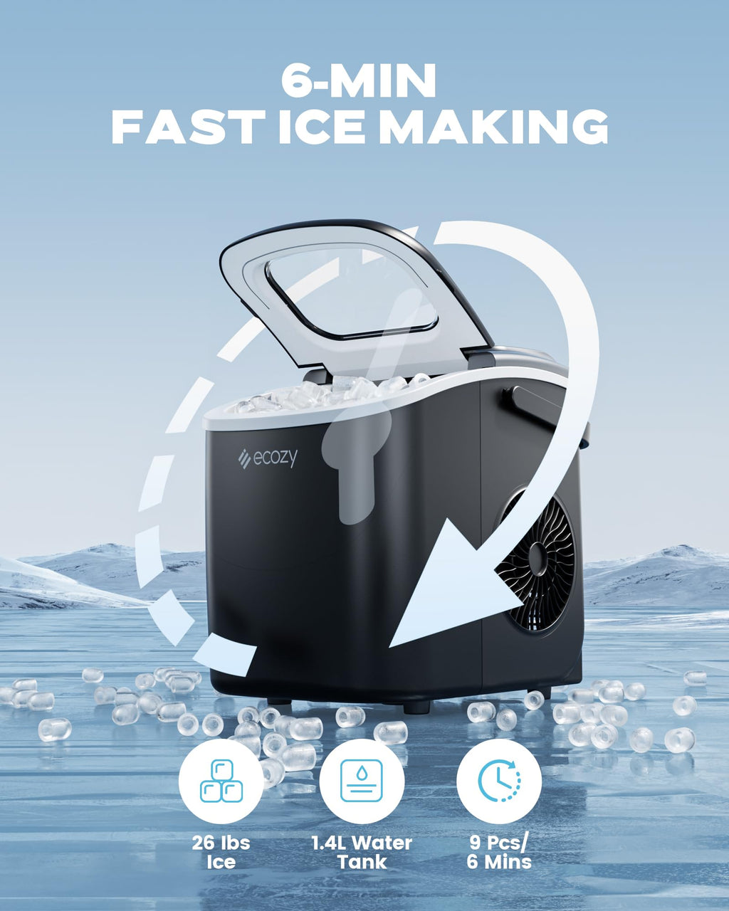 Countertop Ice Maker with Carry Handle, 26lbs/24Hrs O4779