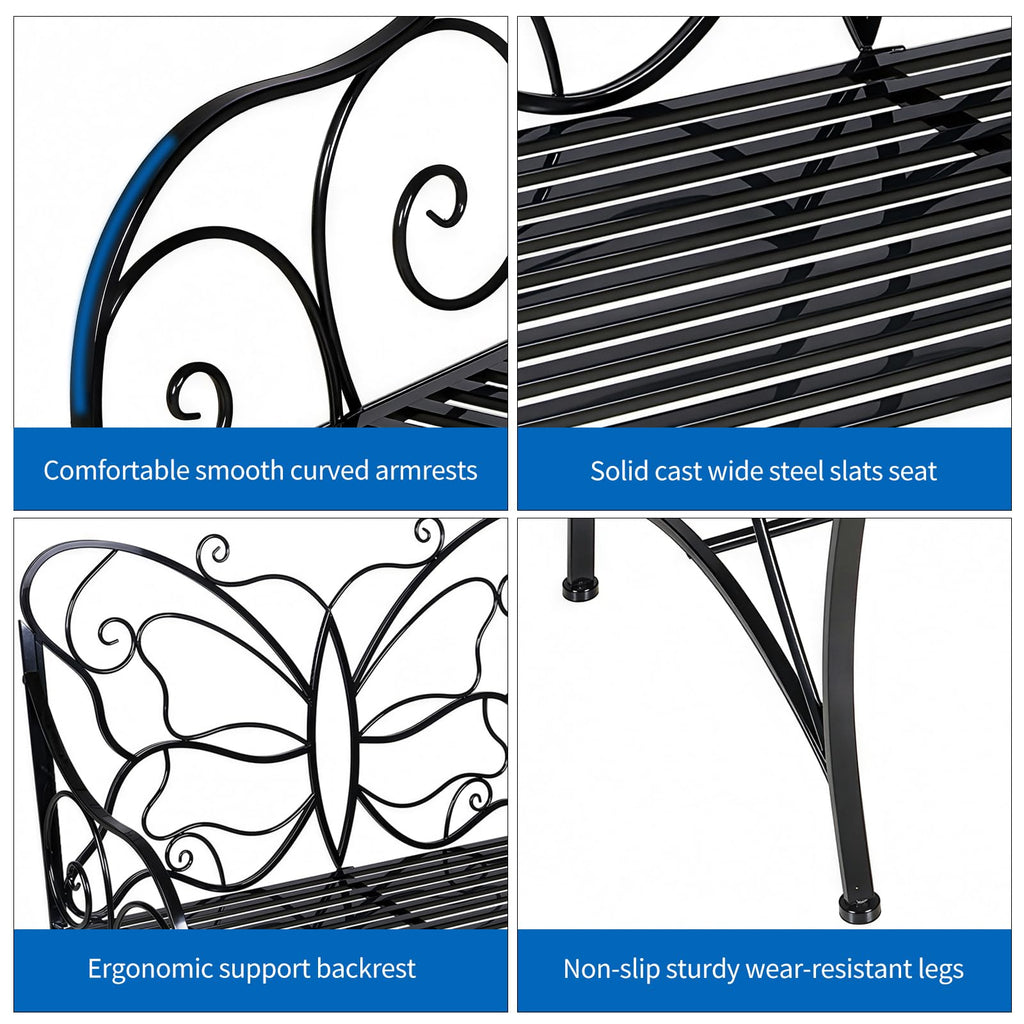 Outdoor Cast Iron Bench with Armrests Double Seats X249309
