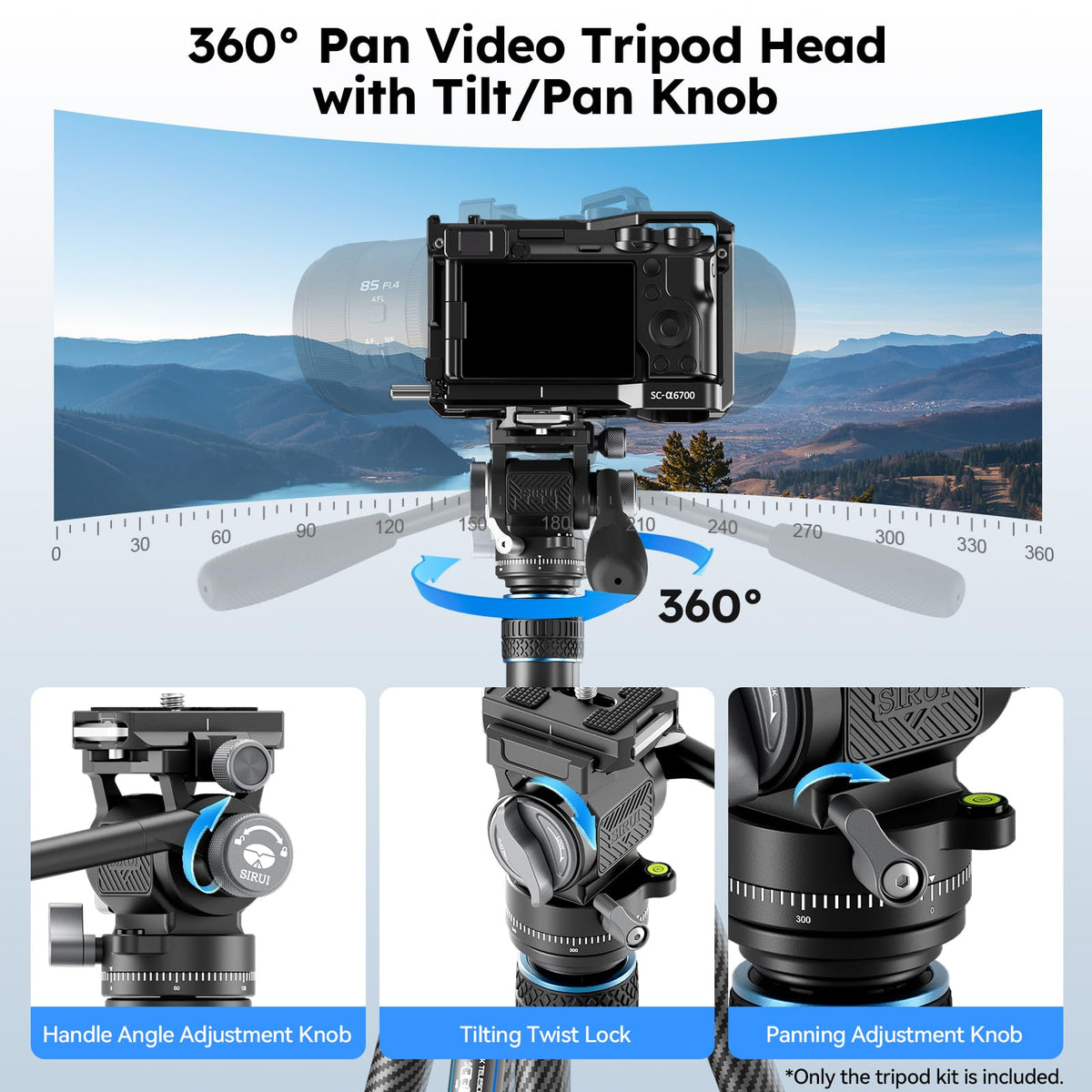 Carbon Fiber Camera Tripod with Fluid Head E94758