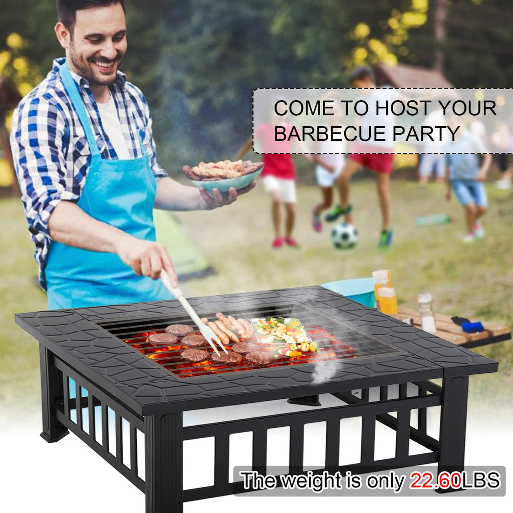 32" Square Wood Burning Fire Pit Table with Spark Screen H36209