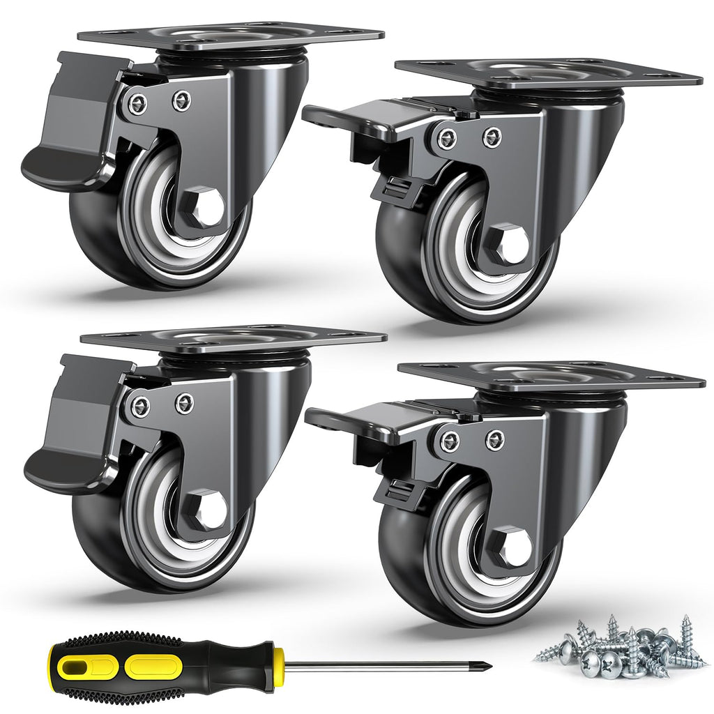 2 Inch Heavy Duty PU Caster Wheels, Set of 4 Q598517