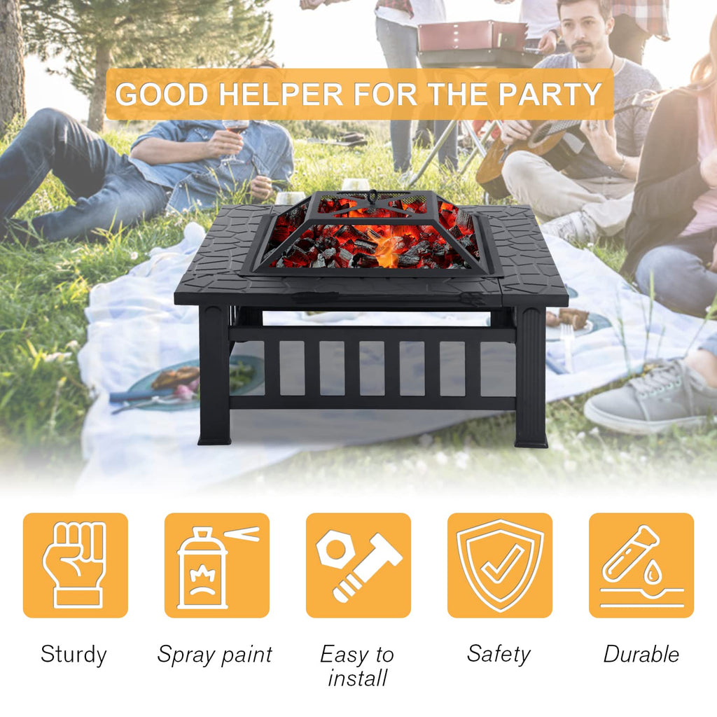 32" Square Wood Burning Fire Pit Table with Spark Screen H36209