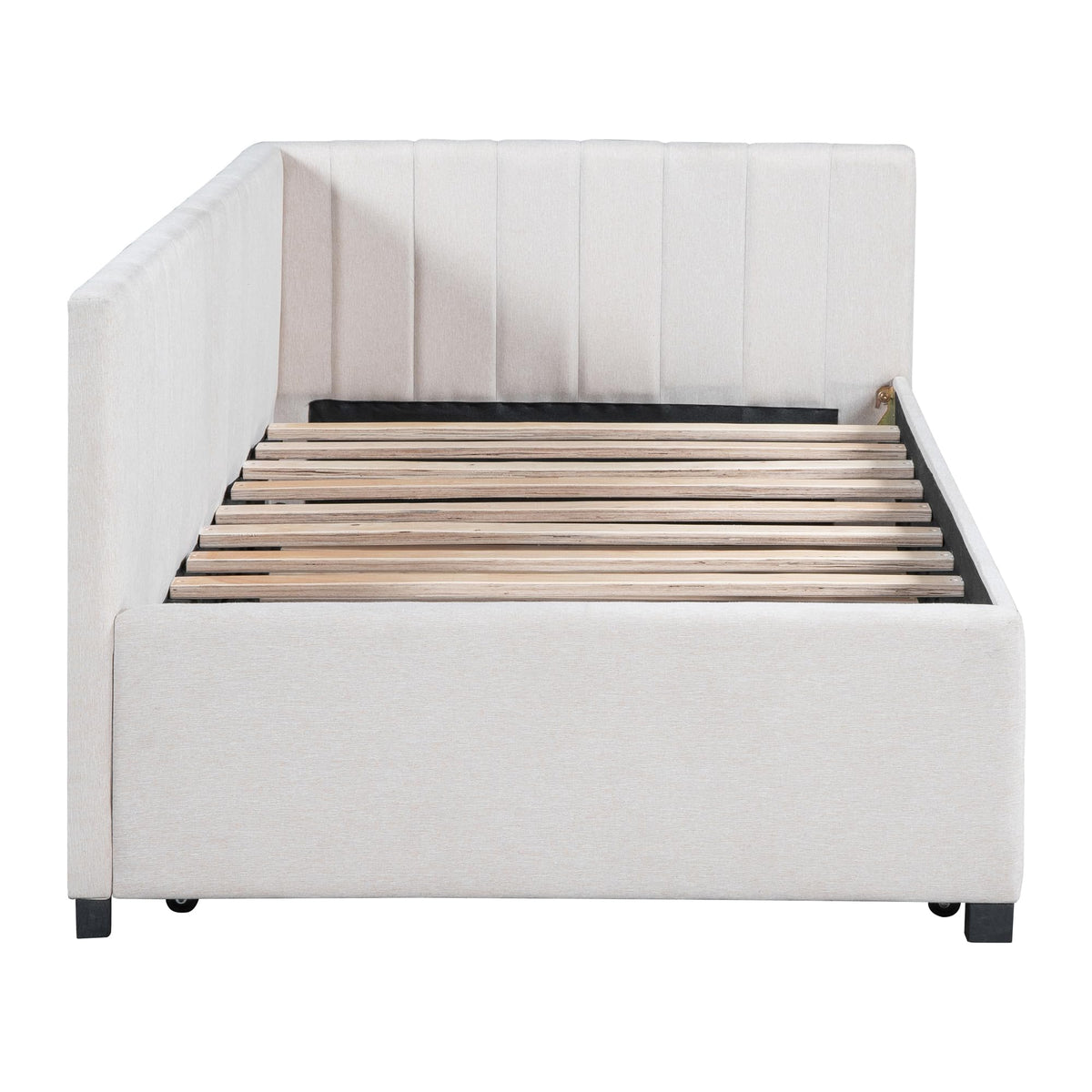 Upholstered Daybed with Trundle Linen Fabric Beige Twin U43235