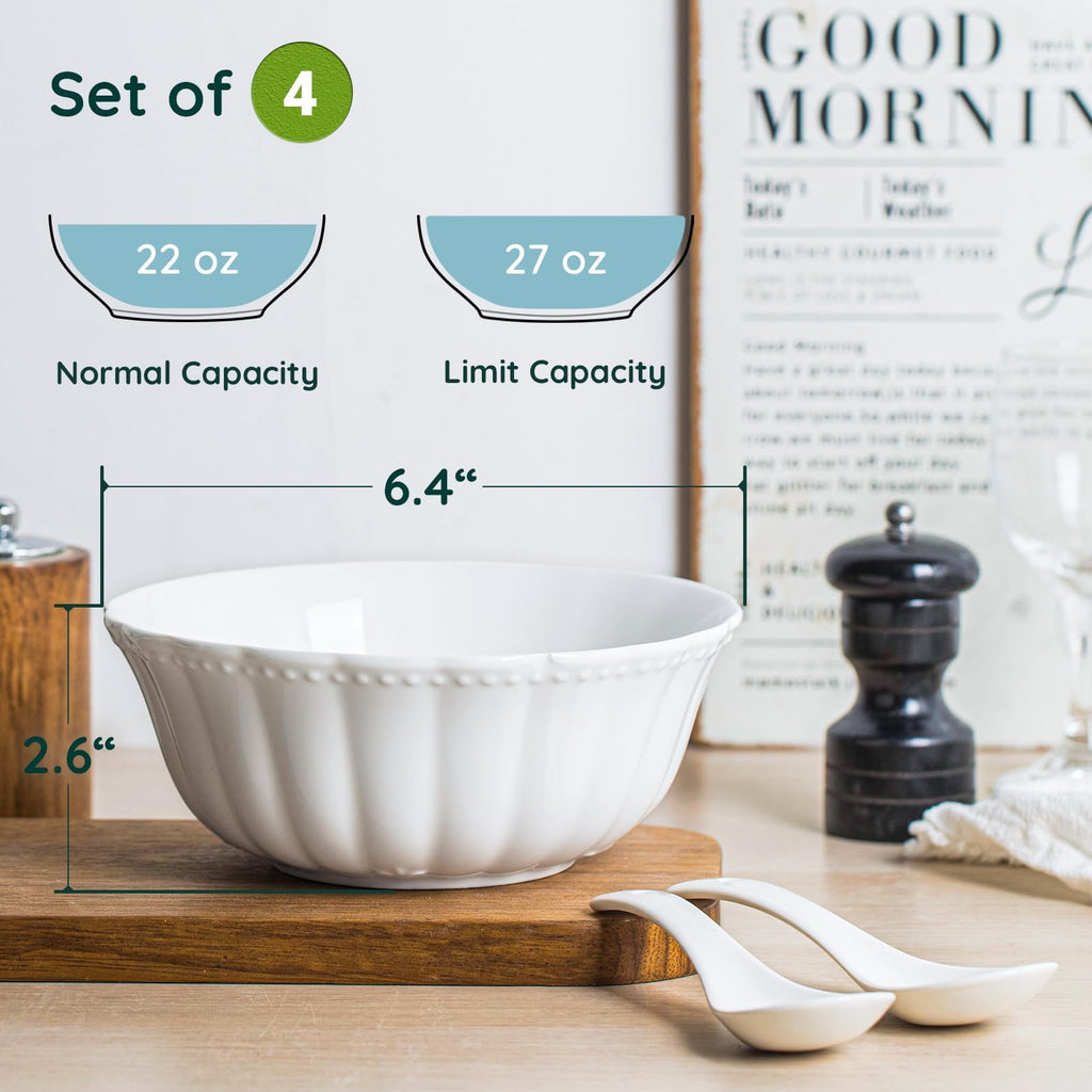White Ceramic Soup Bowls Set of 4 V4254