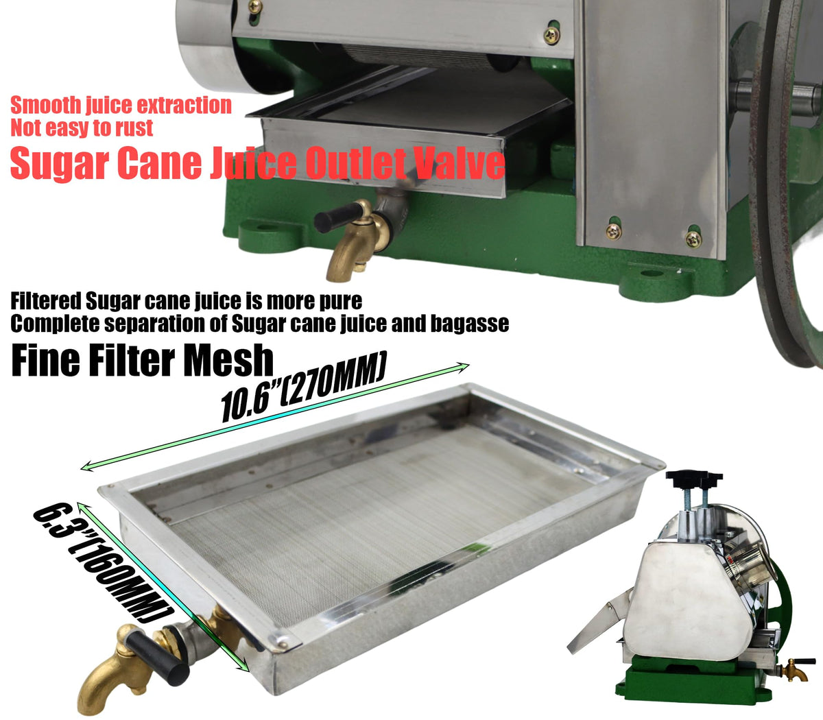 Manual Sugar Cane Juicer Machine with 2 Peeling Knives K9054