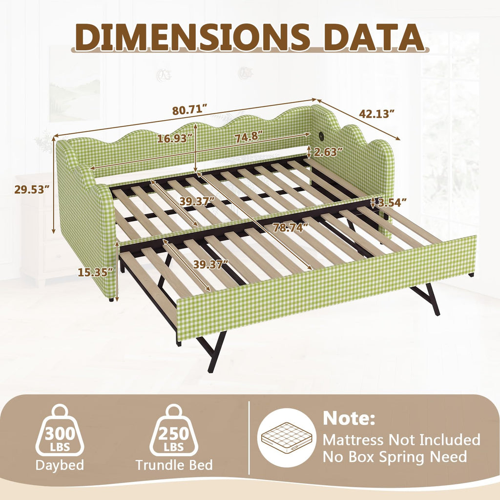 Twin Size Upholstered Daybed with Pop Up Trundle U19069