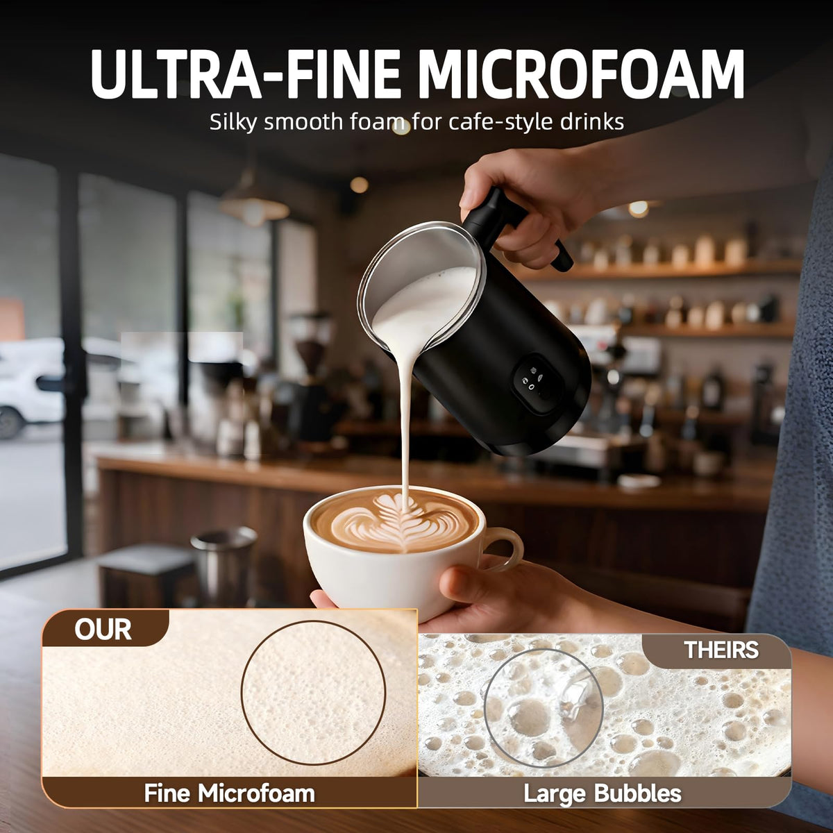 4-in-1 Electric Milk Frother and Steamer Black P93951