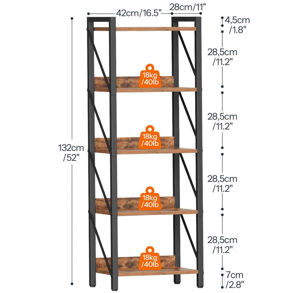 5-Tier Industrial Bookshelf with Metal Frame R263