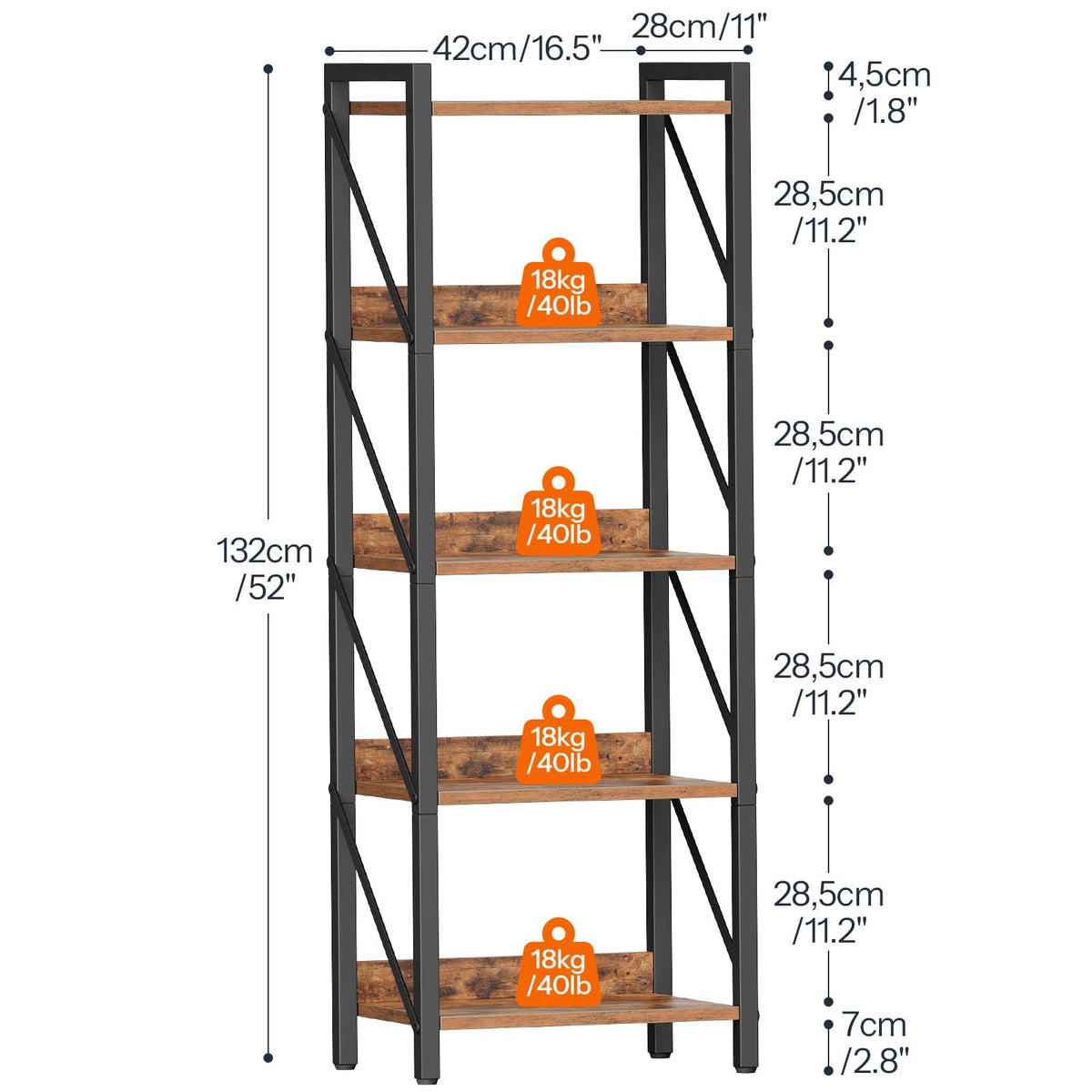 5-Tier Industrial Bookshelf with Metal Frame R263