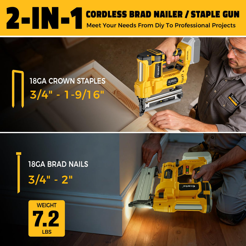 Cordless 2 in 1 Electric Nail Gun Staple Gun with 18GA Nails K7027