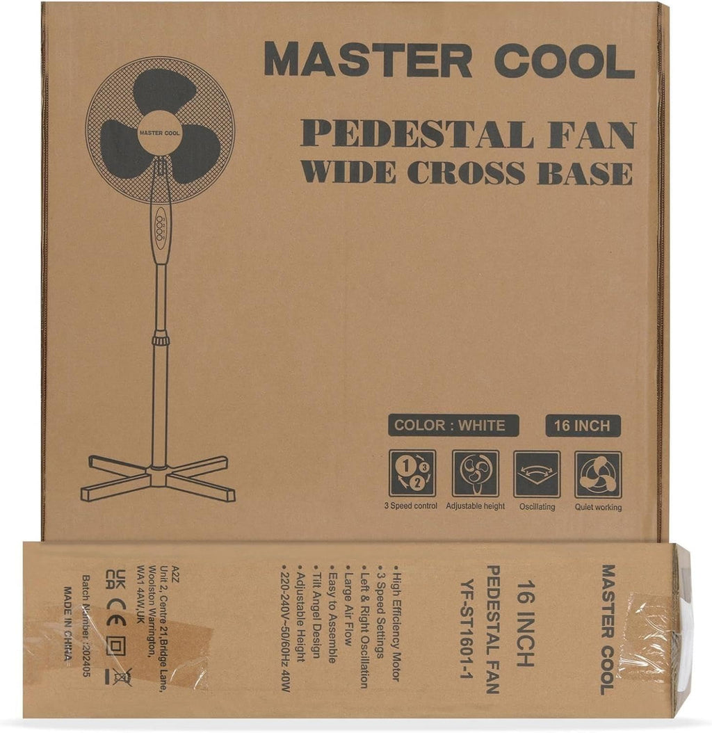 16 Inch 3-Speed Oscillating Pedestal Fan White E87972