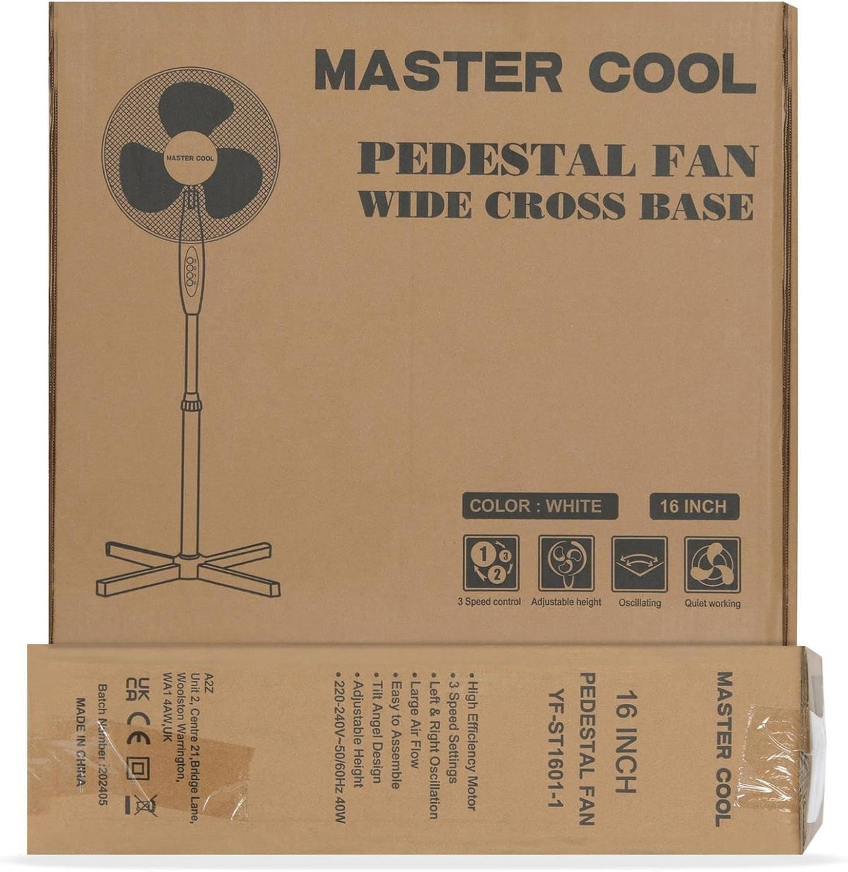 16 Inch 3-Speed Oscillating Pedestal Fan White E87972