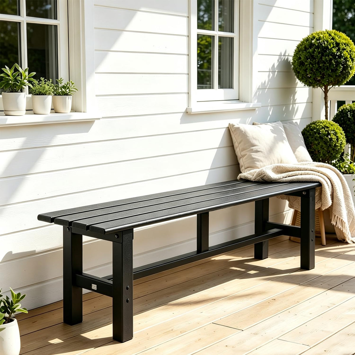59 Inches Black 2-Person Aluminum Outdoor Bench E748275