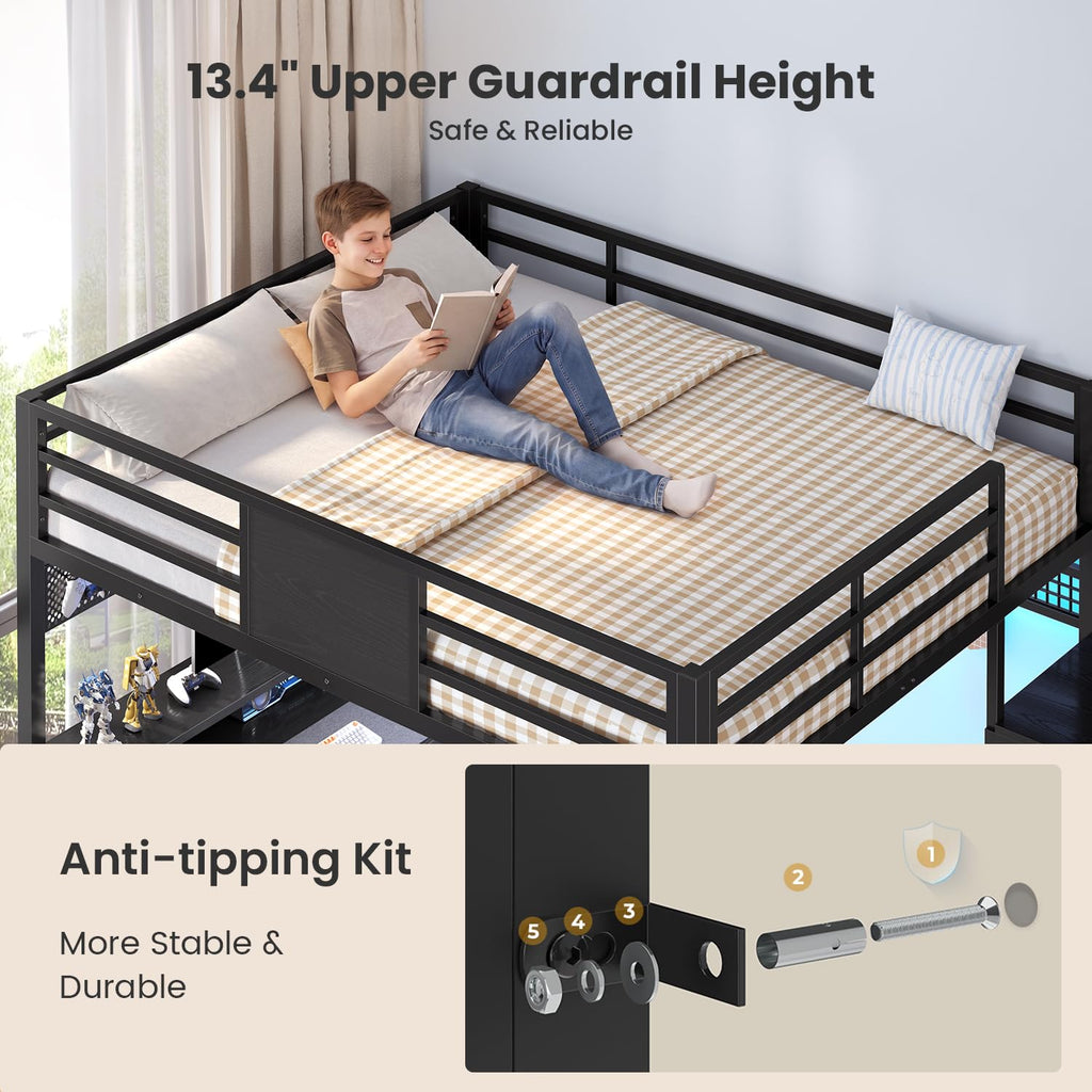 Full Size Loft Bed with Desk and Storage Stairs W542