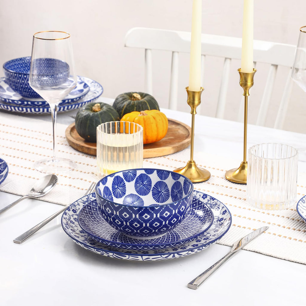 Ceramic Plates and Bowls Set, 12 Pieces Dinnerware Set for 4 A9079