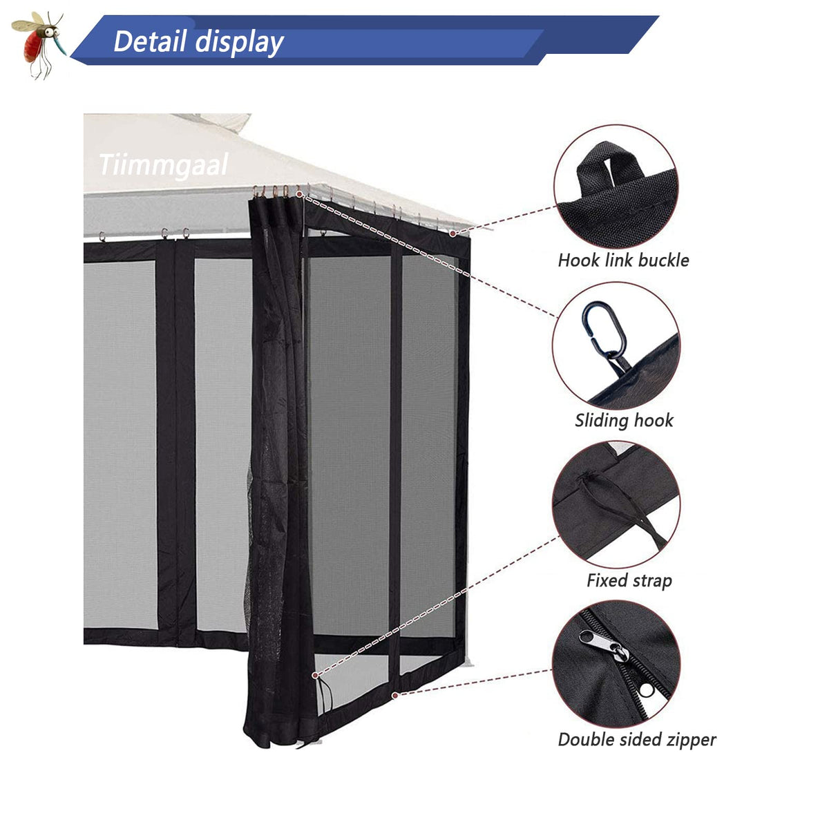 Black 10x10FT 4-Door Zipper Mosquito Netting X4885