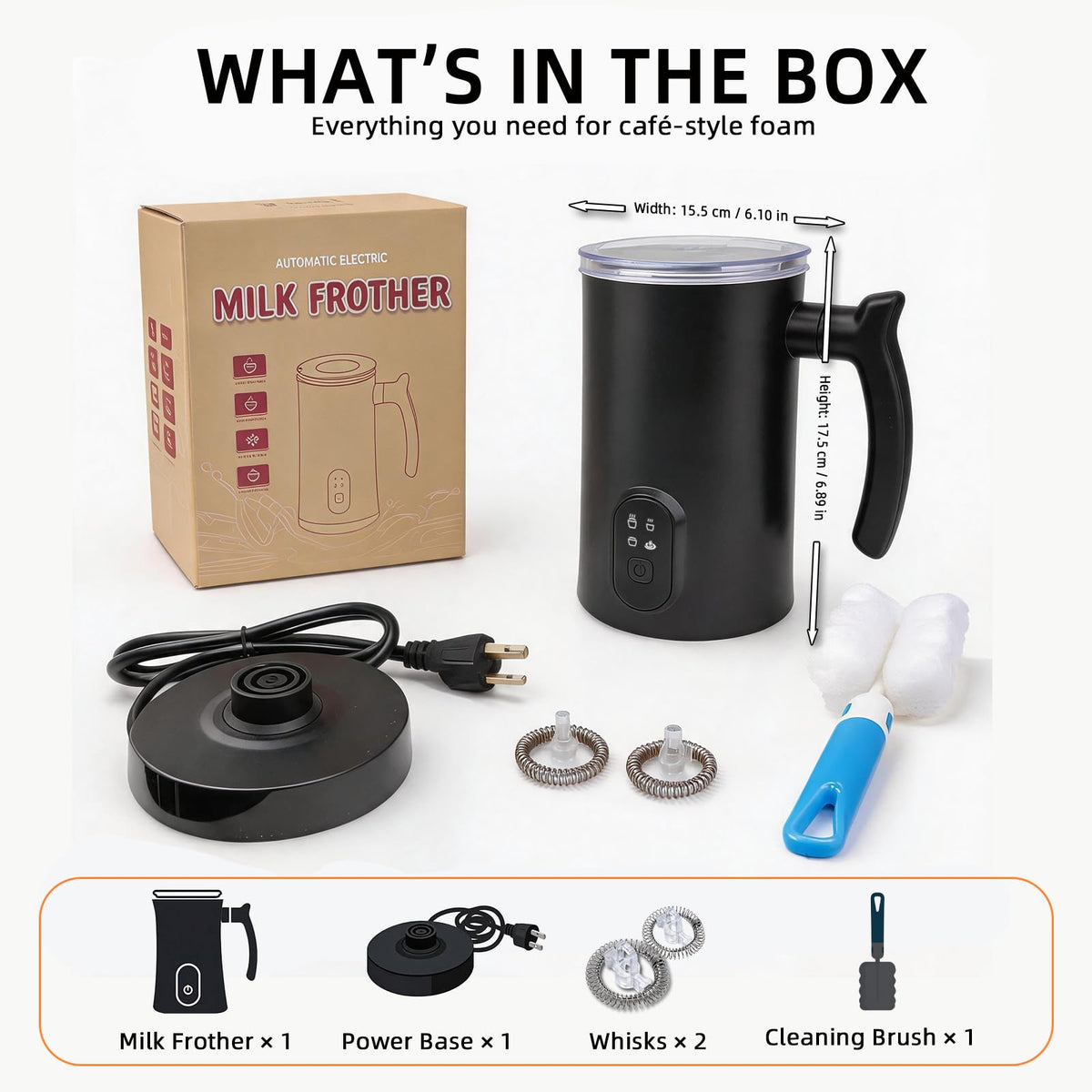 4-in-1 Electric Milk Frother and Steamer Black P93951