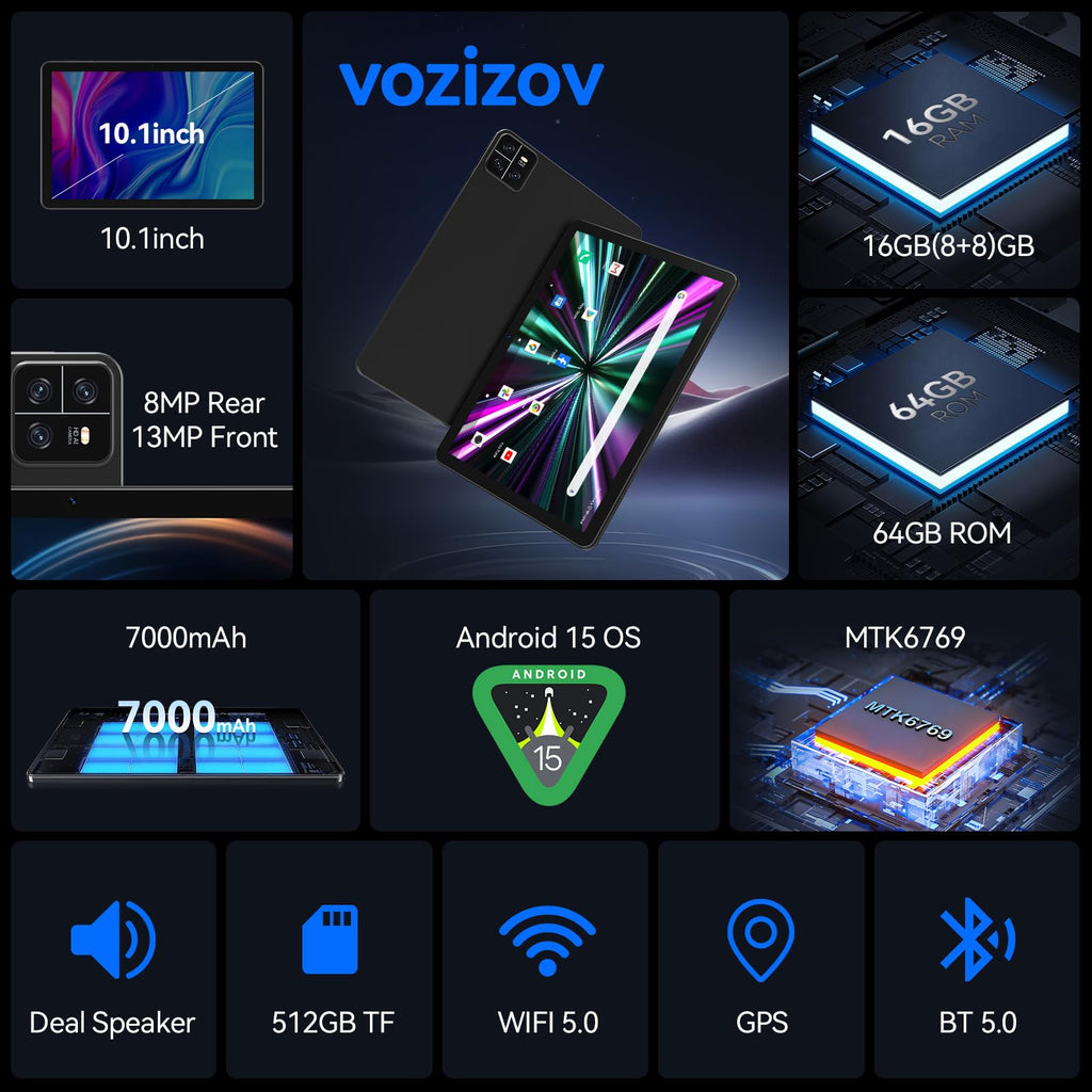 10.1 inch Android 15 Tablet Octa-Core 16GB RAM 64GB ROM J106