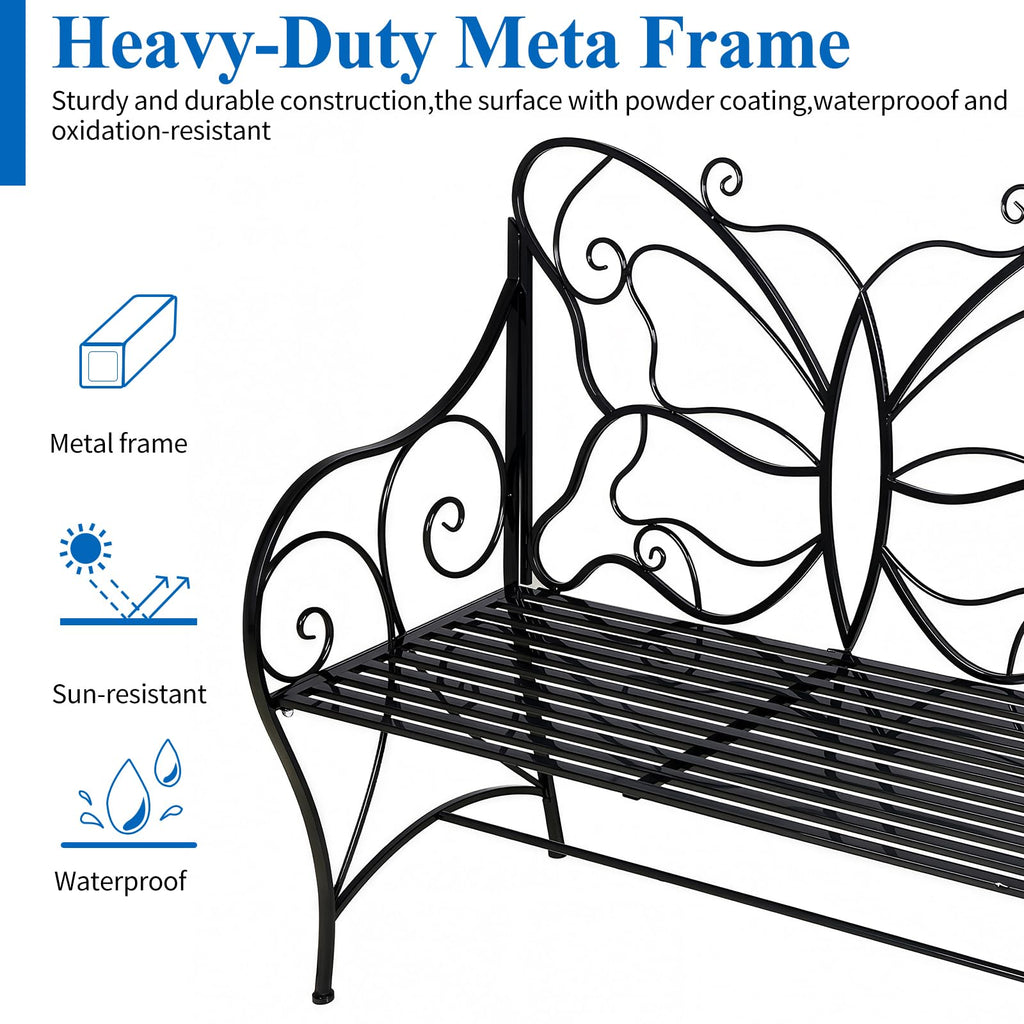 Outdoor Cast Iron Bench with Armrests Double Seats X249309