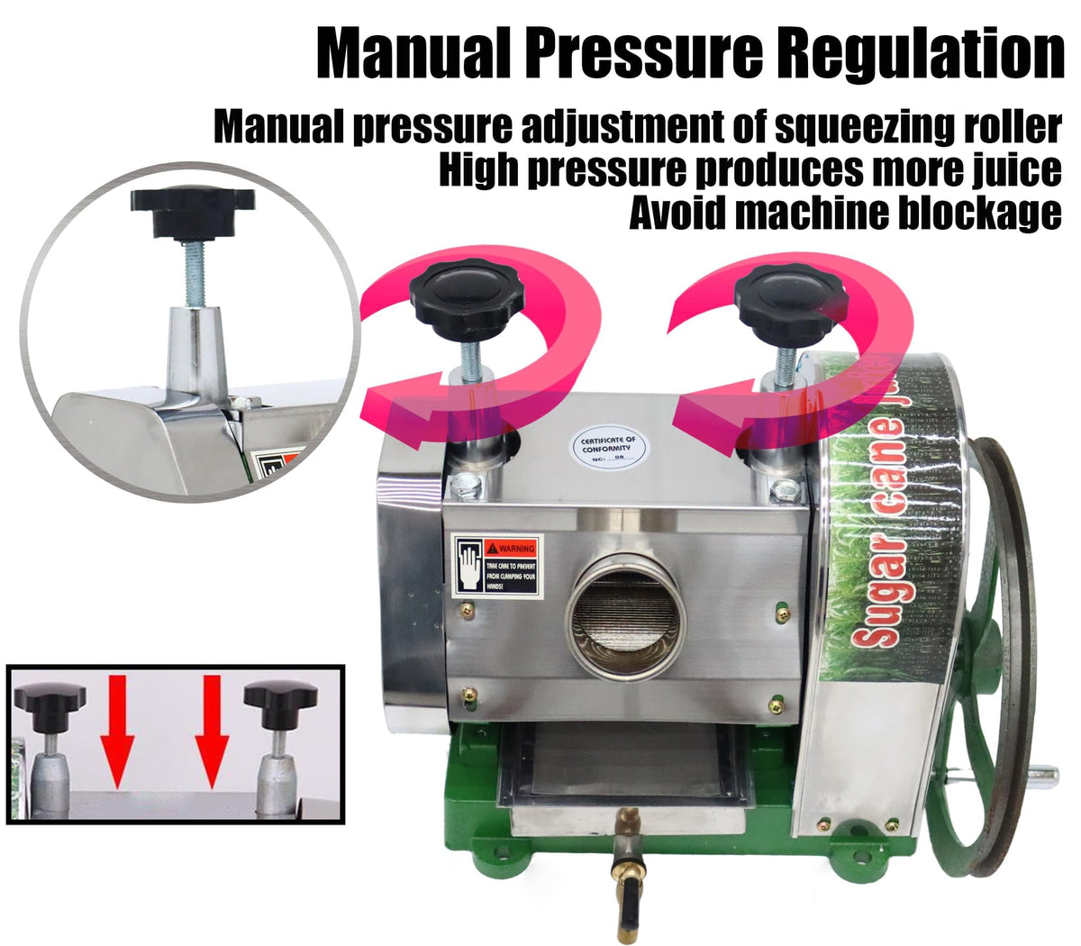 Manual Sugar Cane Juicer Machine with 2 Peeling Knives K9054