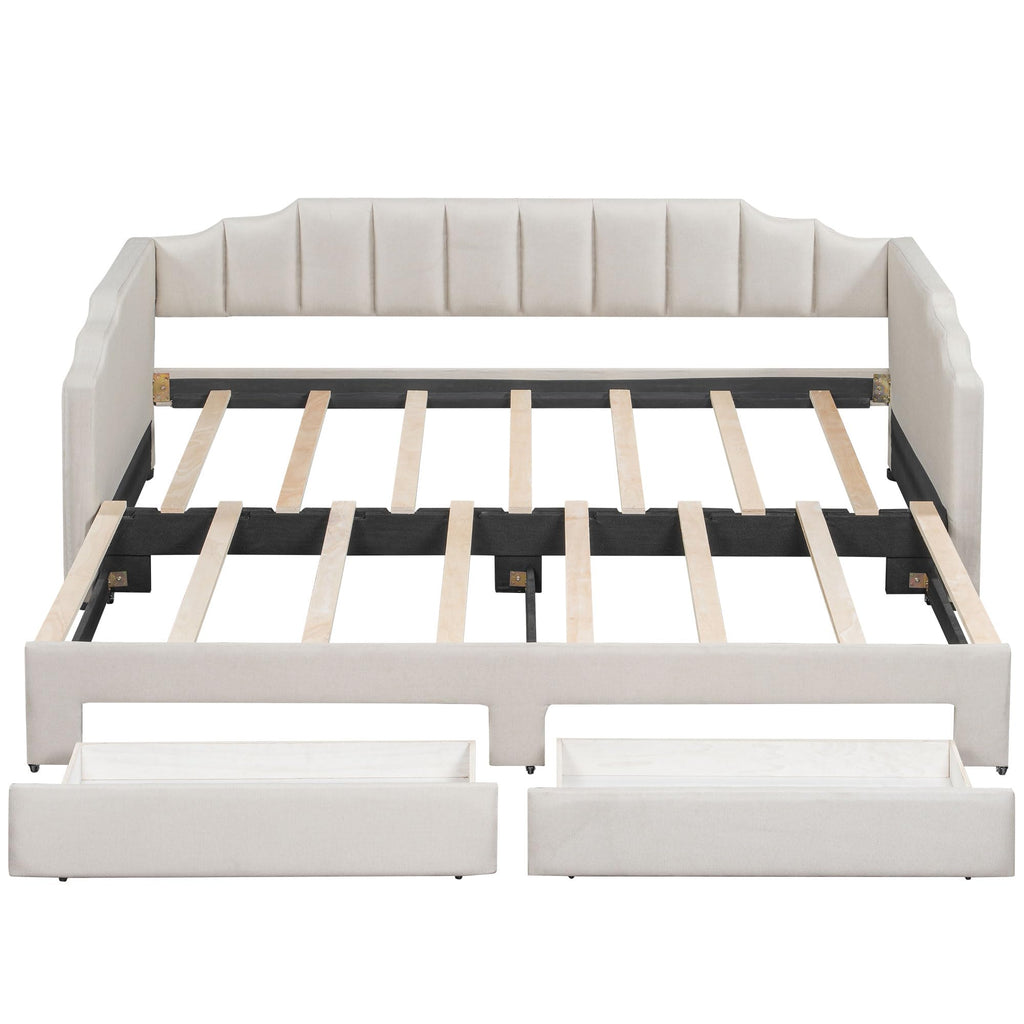 Twin XL Linen Upholstered Daybed with Storage Drawers and LED Light S852023