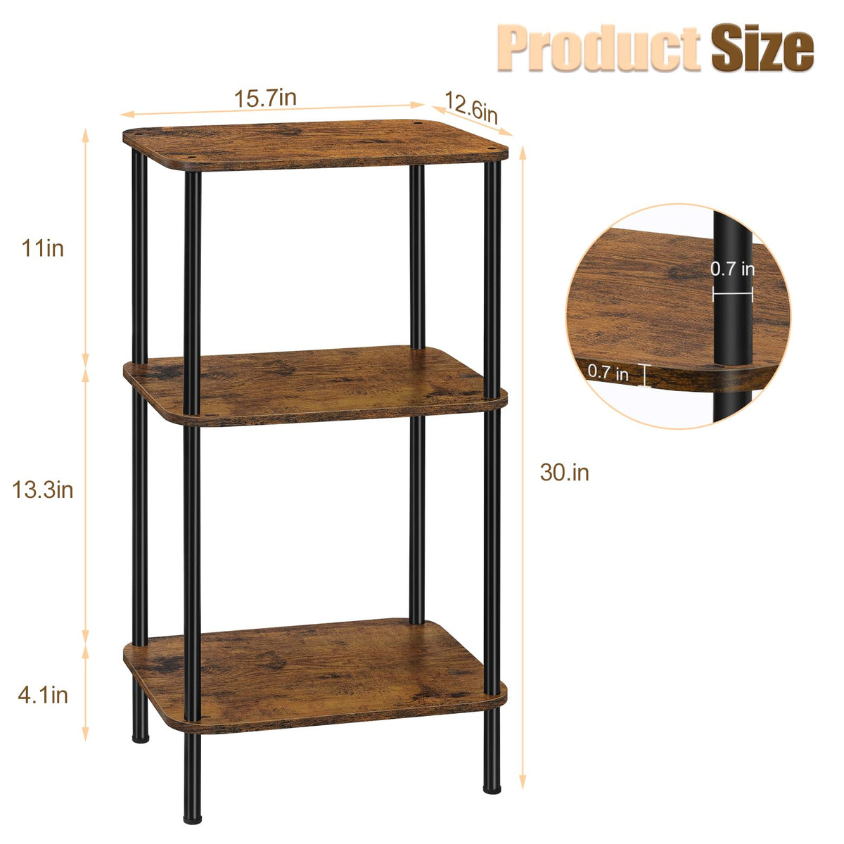3 Tier Rustic Brown End Table L718