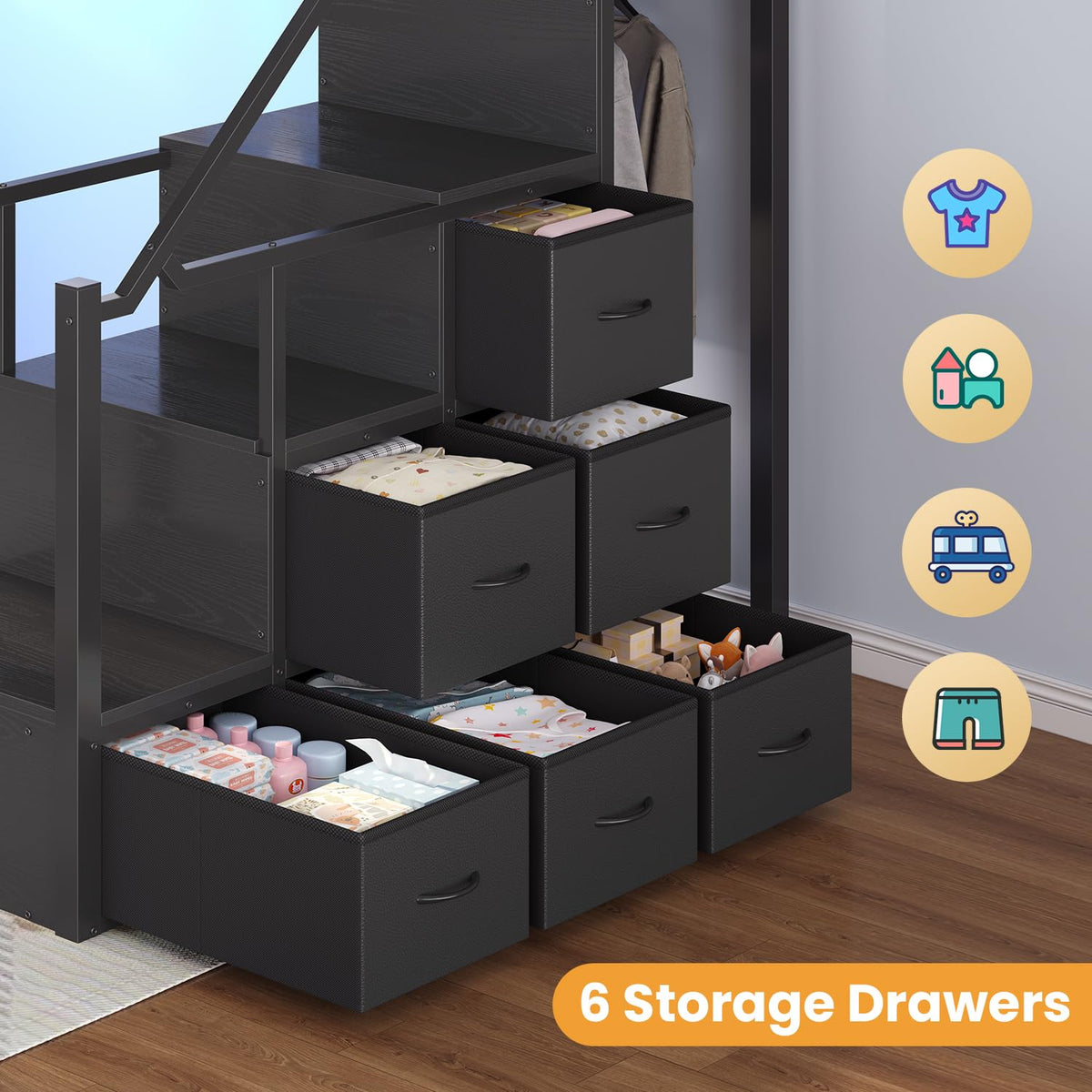 Full Size Loft Bed with Desk and Storage Stairs W542
