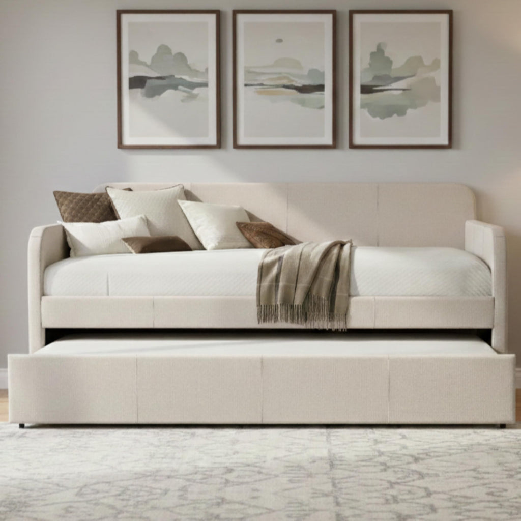 Beige Twin Daybed with Pull-Out Trundle N21598