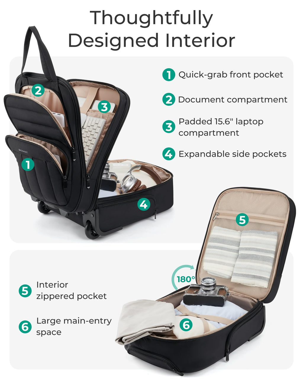 16 inch Lightweight Underseat Carry on Luggage with Wheels K692