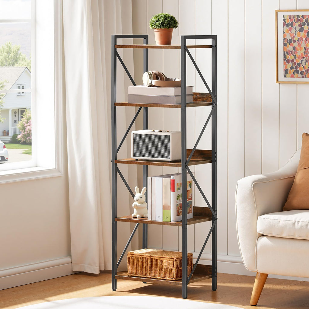 5-Tier Industrial Bookshelf with Metal Frame R263