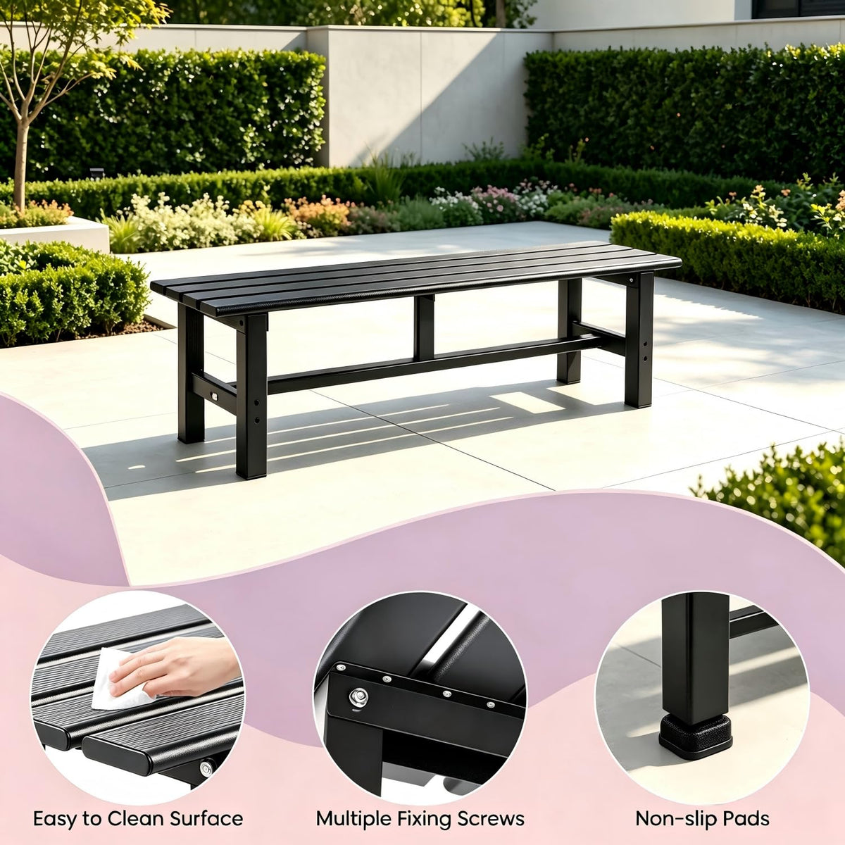 59 Inches Black 2-Person Aluminum Outdoor Bench E748275