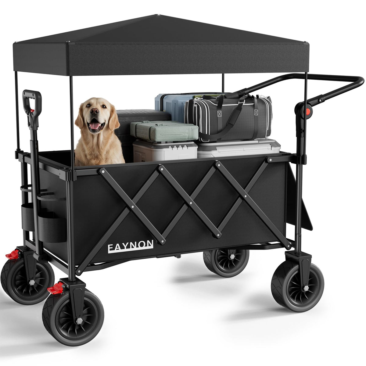 Collapsible Wagon with 300lbs Capacity, 150L Heavy Duty Utility Cart, Black V182