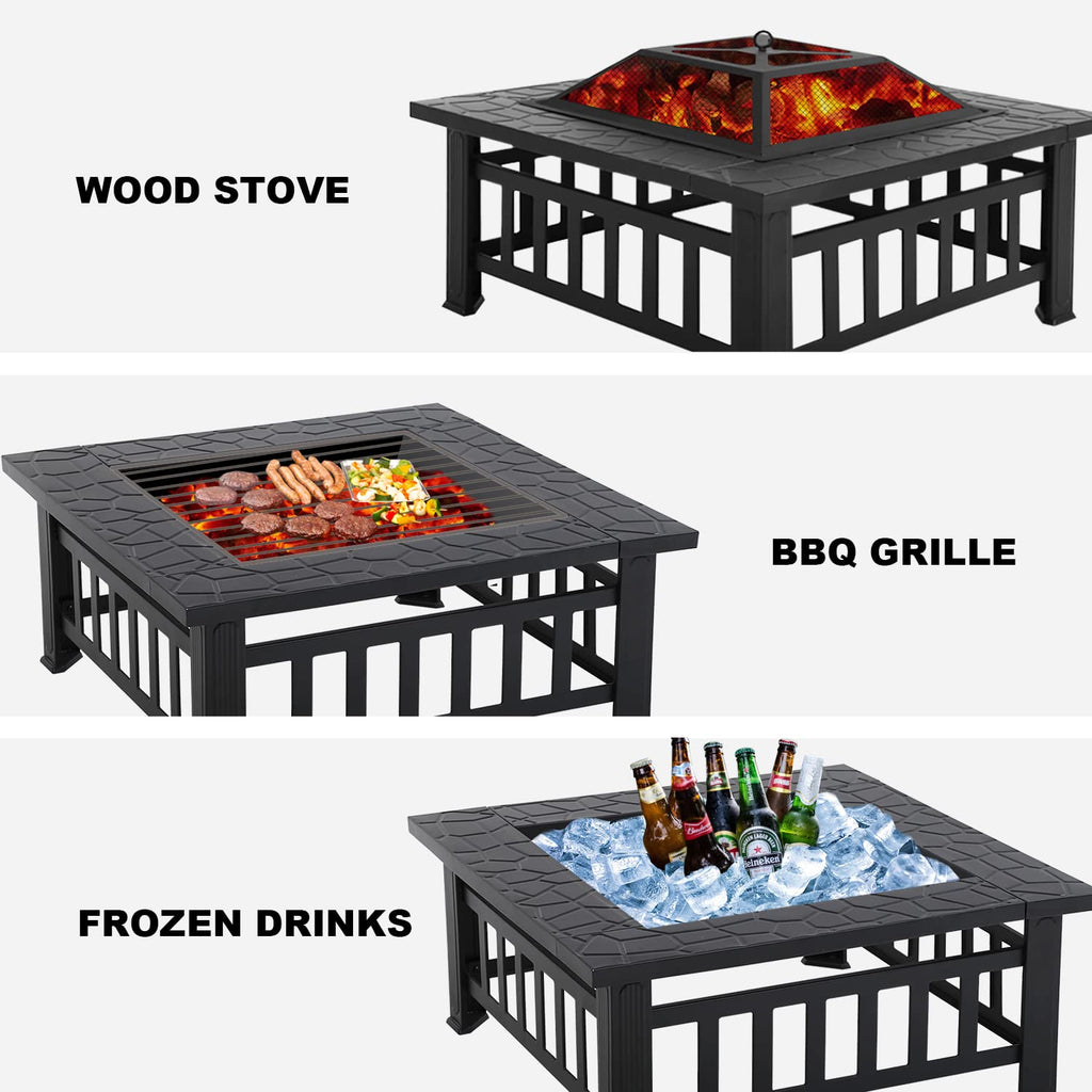 32" Square Wood Burning Fire Pit Table with Spark Screen H36209