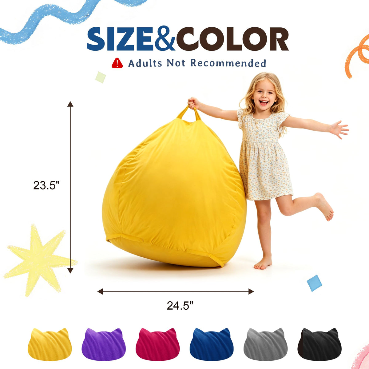 Bean Bag Chair Yellow 2FT W687775