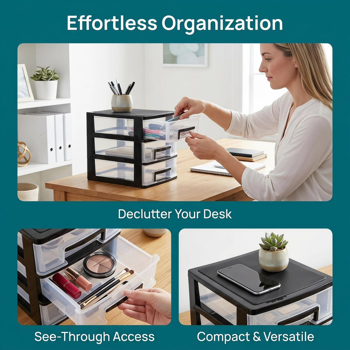 3 Drawer Plastic Desk Organizer B484363