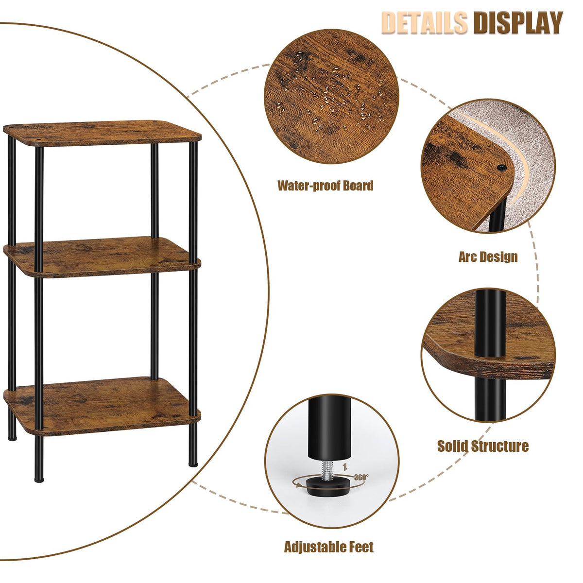 3 Tier Rustic Brown End Table L718