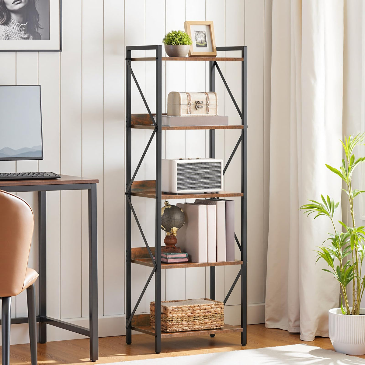 5-Tier Industrial Bookshelf with Metal Frame R263