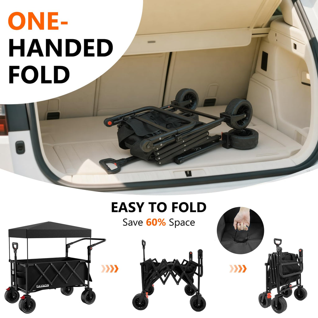 Collapsible Wagon with 300lbs Capacity, 150L Heavy Duty Utility Cart, Black V182