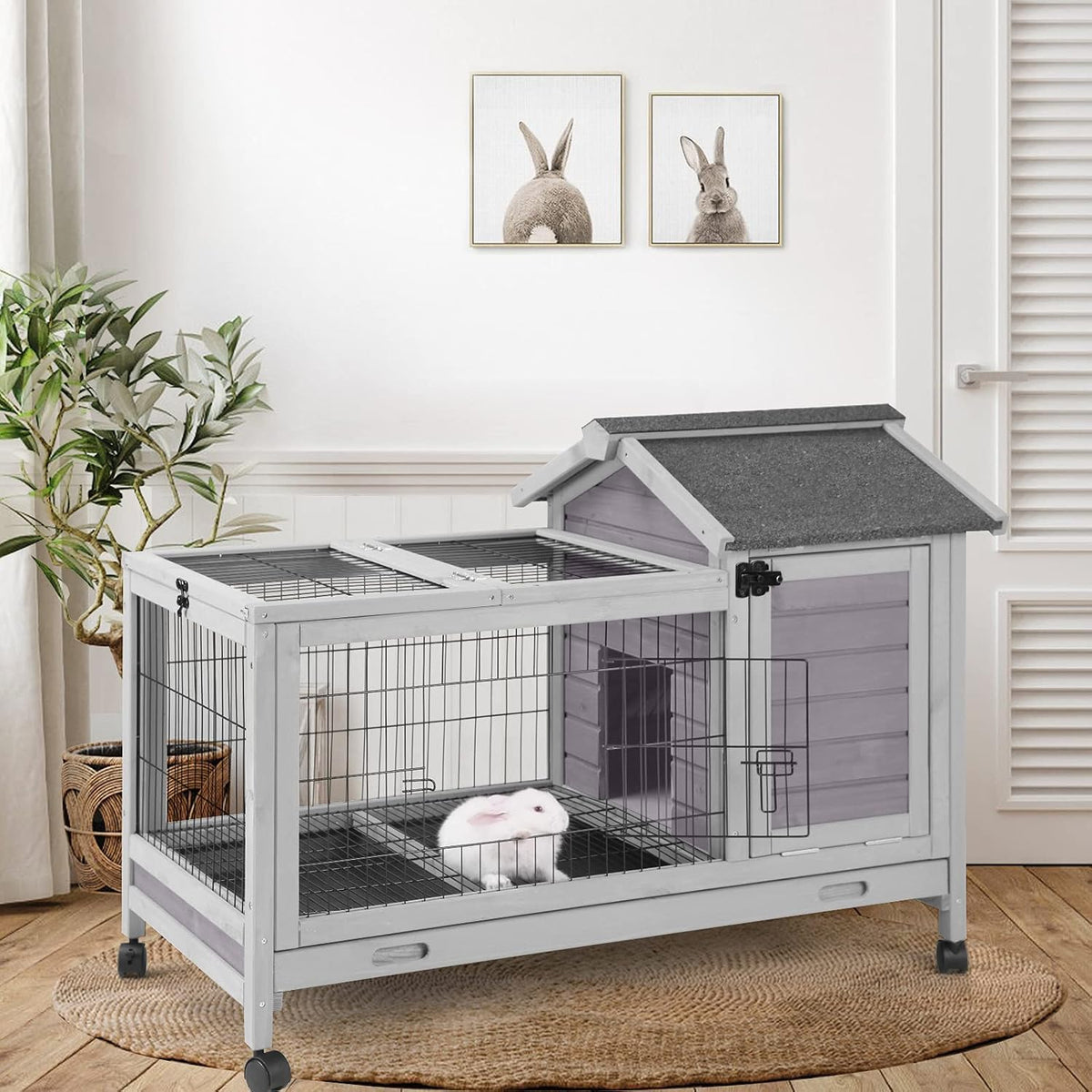Wood Rabbit Hutch with Wire Mesh B5020