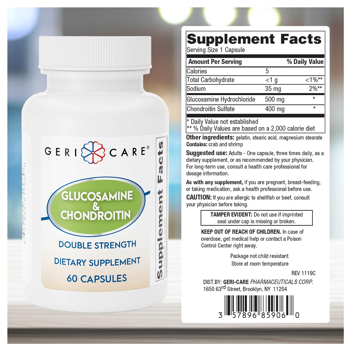 Glucosamine HCl 500 mg Chondroitin Sulfate 400 mg Capsules 60 Count R110125