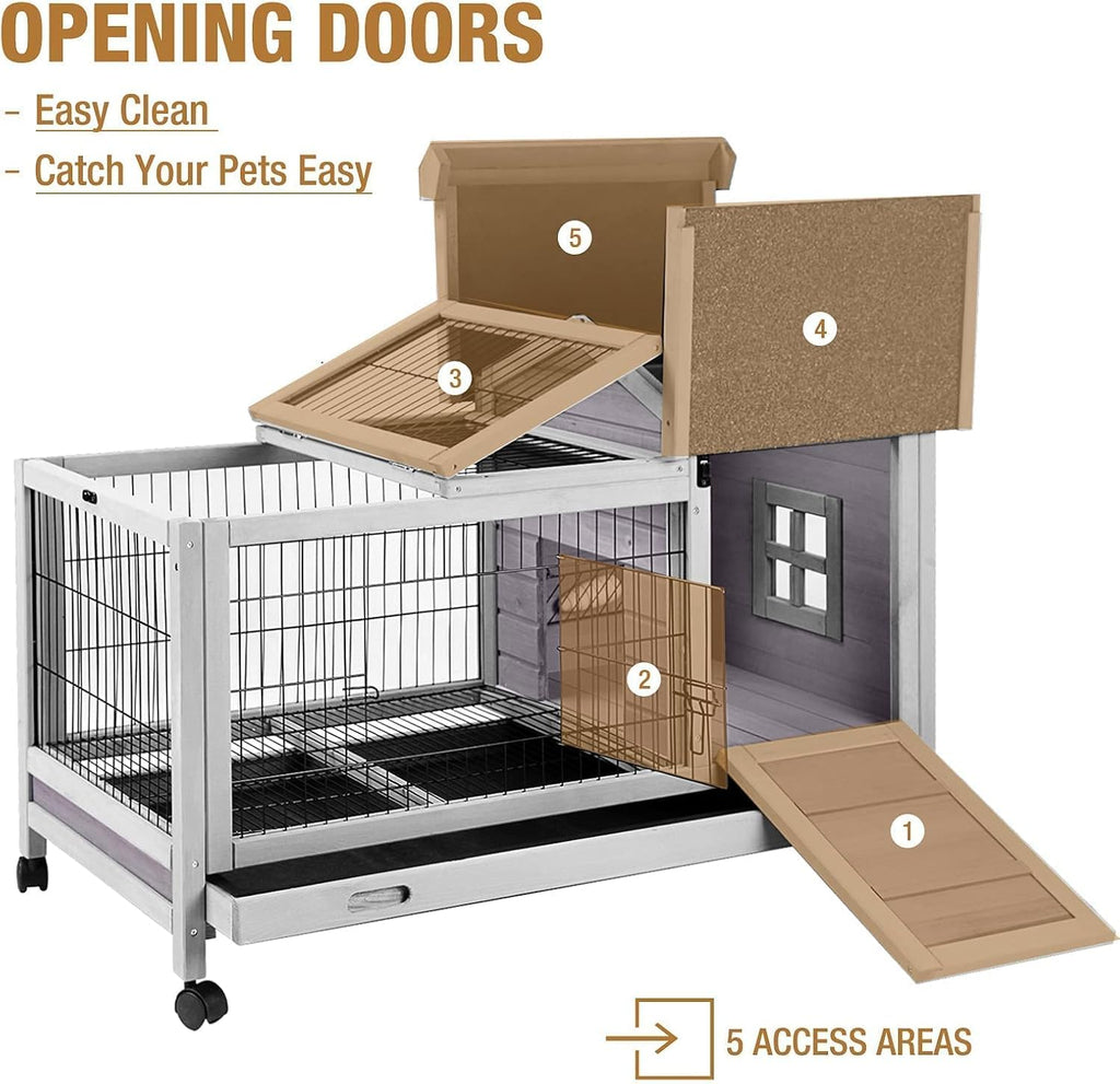 Wood Rabbit Hutch with Wire Mesh B5020