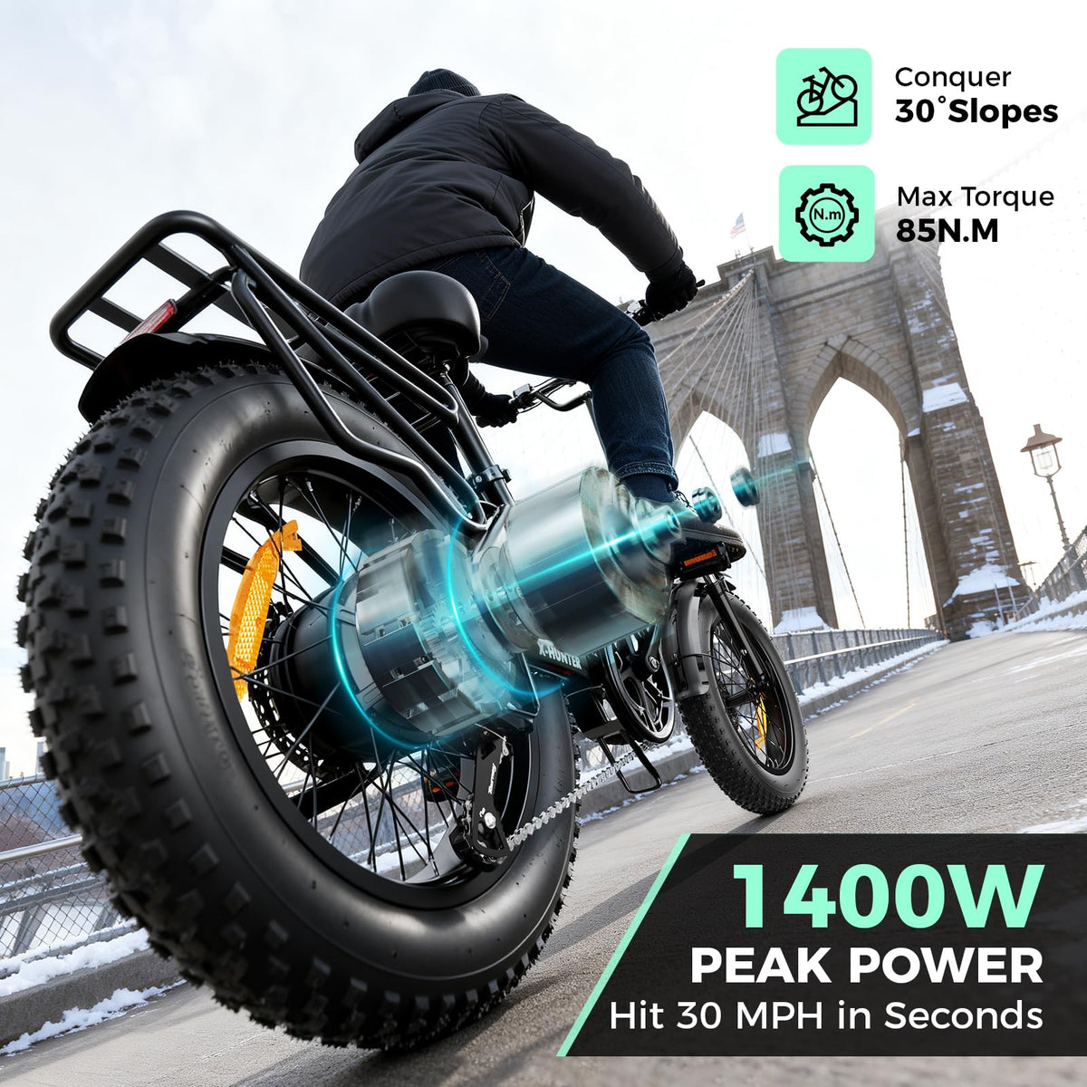 1400W Peak 20'' Fat Tire Foldable Electric Bike C91979