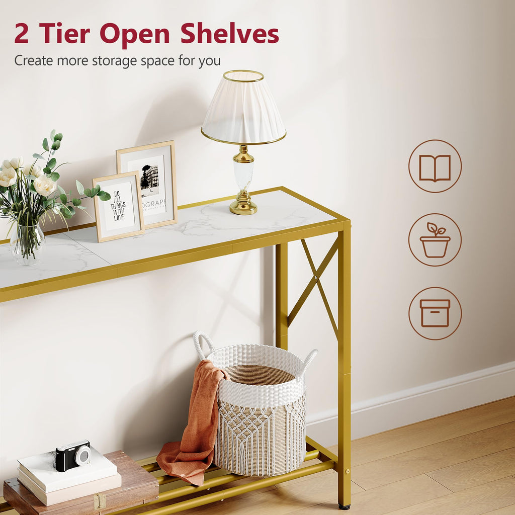 41.8" 2 Tier Gold Console Table with Shelves U62280