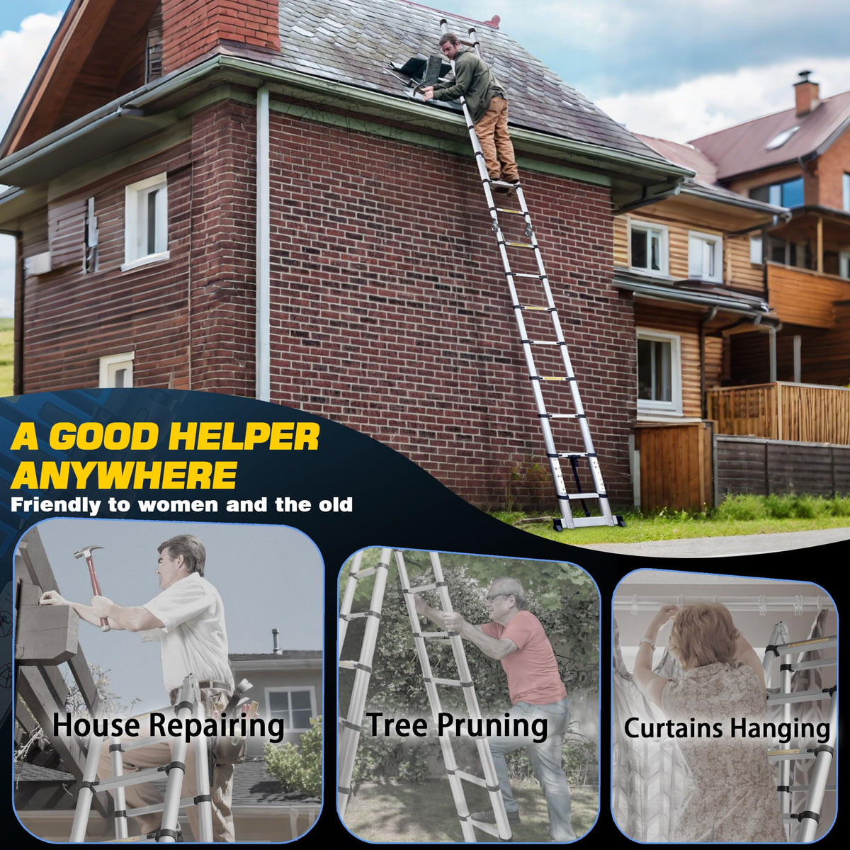 16.5FT Telescoping Ladder with Stabilizer Bar Z19609