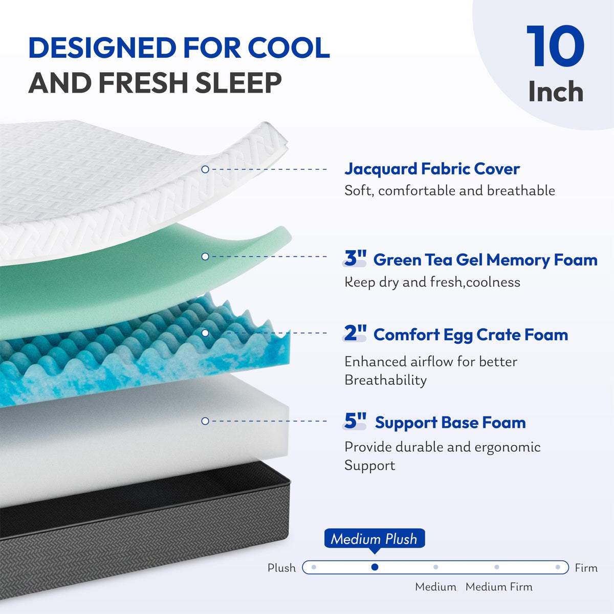 10 Inch Gel-Infused Green Tea Memory Foam Twin Mattress Q819