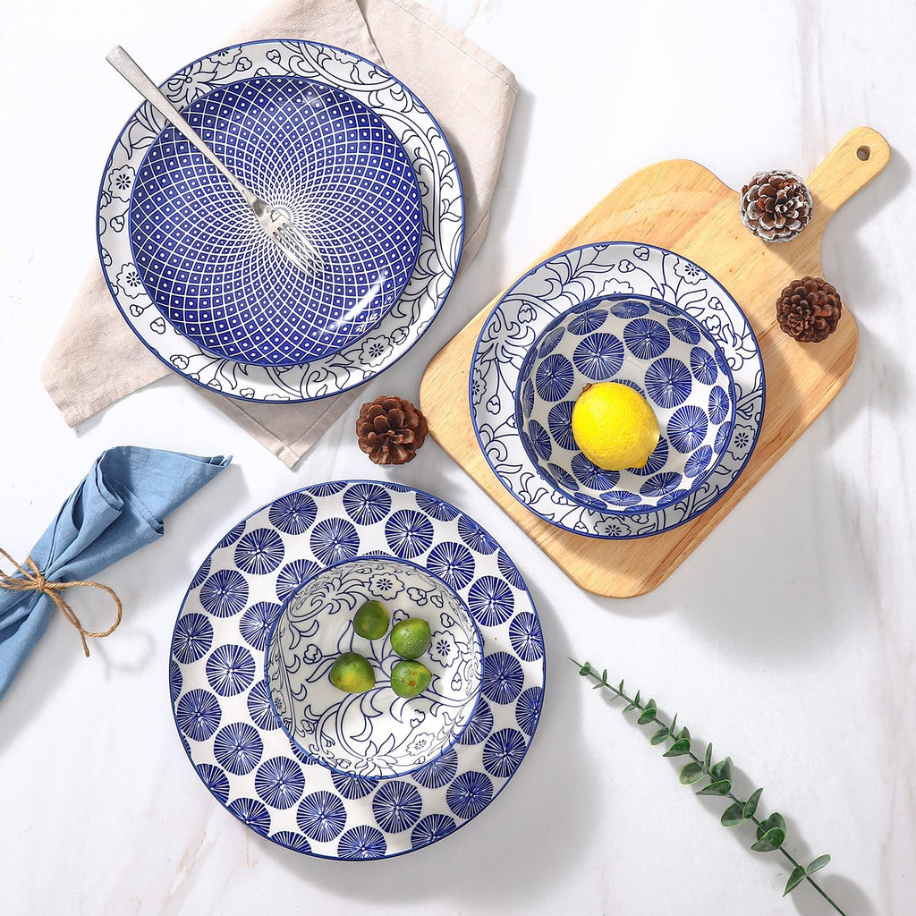 Ceramic Plates and Bowls Set, 12 Pieces Dinnerware Set for 4 A9079
