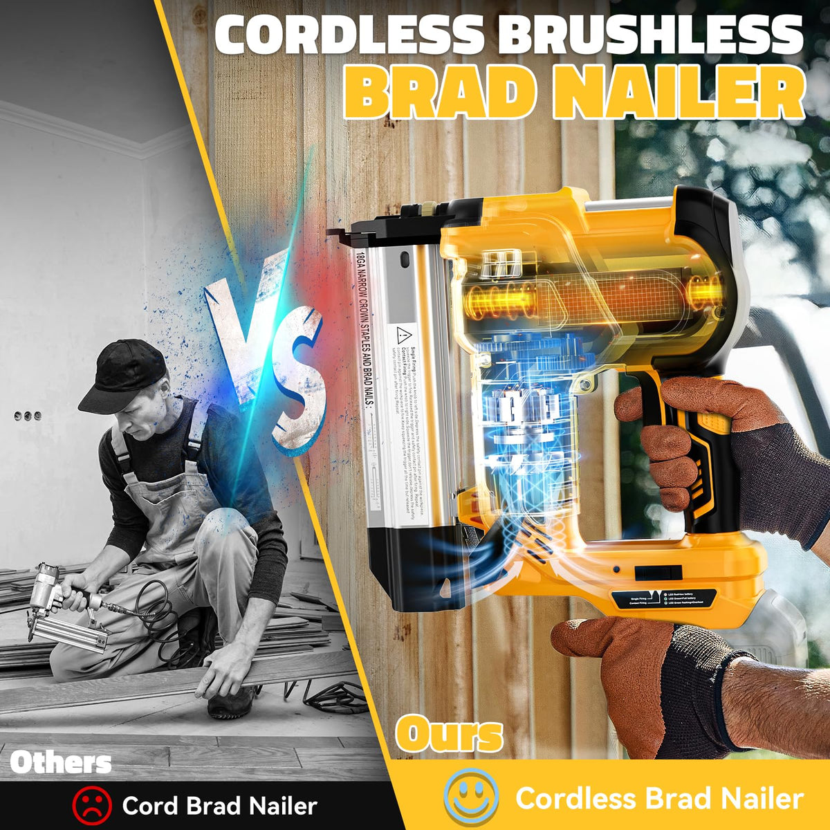 Cordless 2 in 1 Electric Nail Gun Staple Gun with 18GA Nails K7027