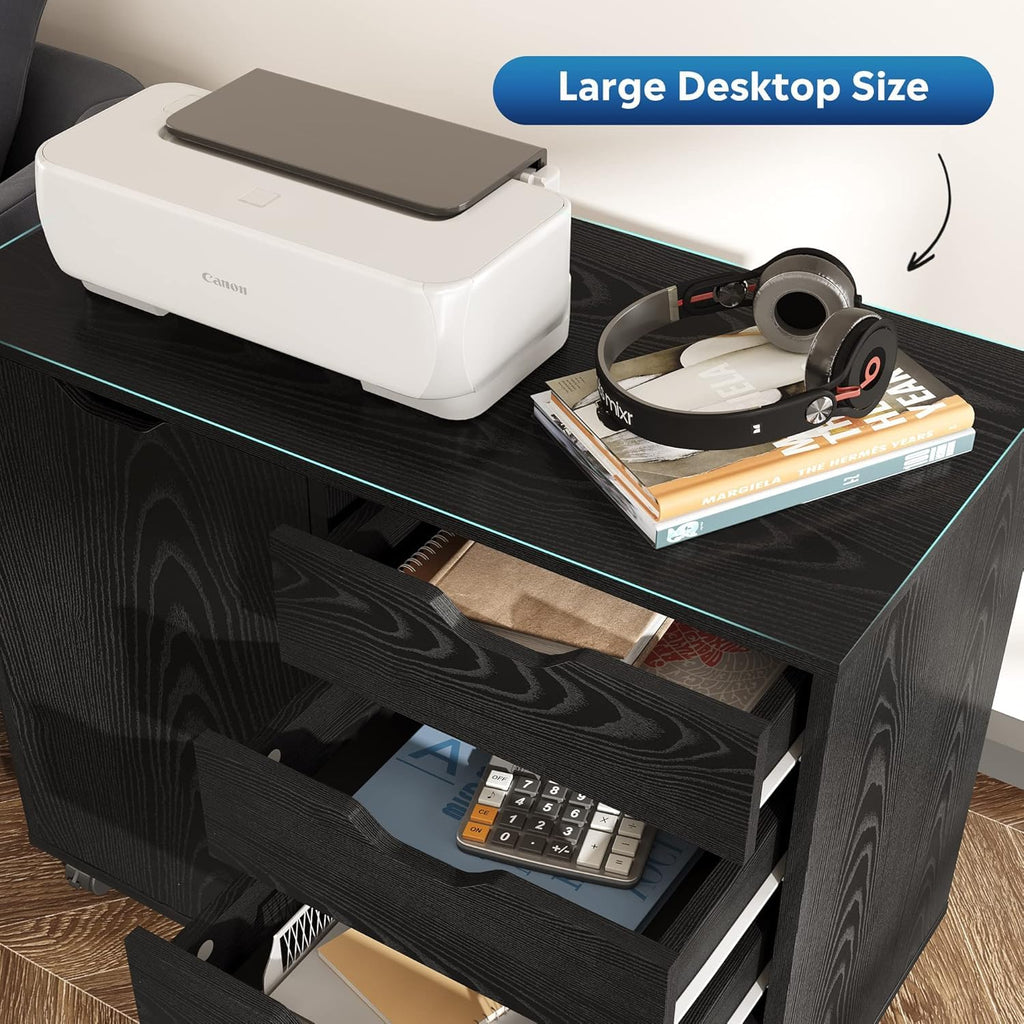 Black 5 Drawer Wood Storage Cabinet with Wheels H82710