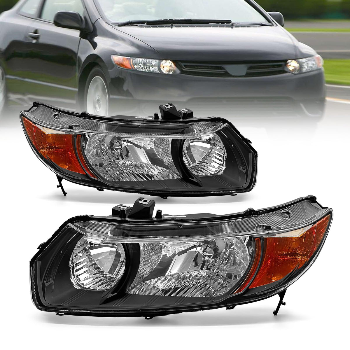 Black 2 Door Headlights Pair H2999